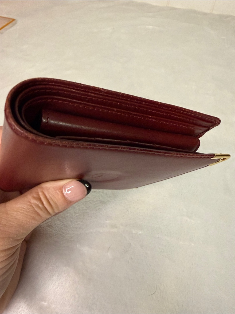 Vintage Cartier Unisex Must De Cartier Burgundy Leather Wallet Coin Pocket + Box - Picture 11 of 14